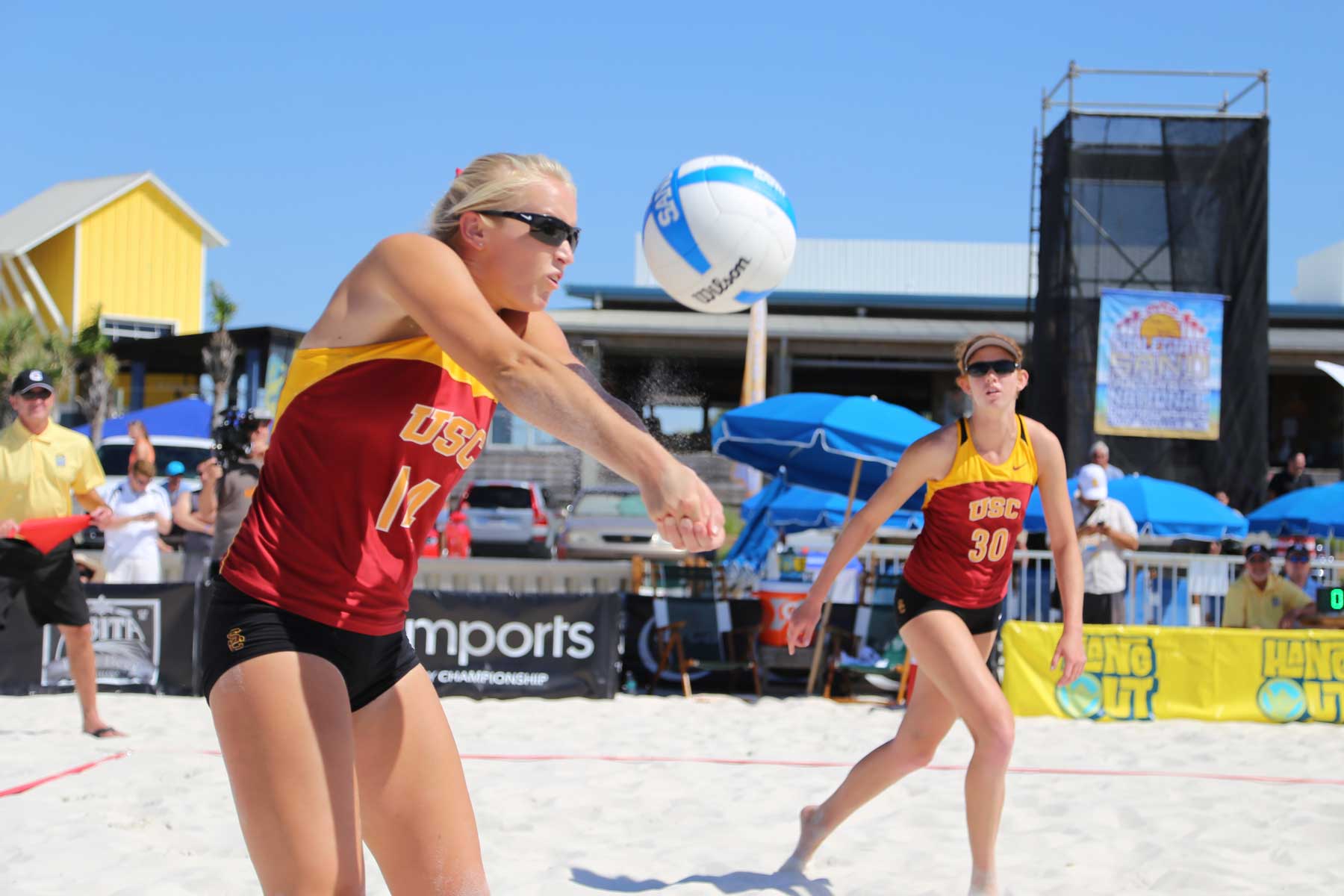 USC women’s beach volleyball players Sara Hughes and Kelly Claes