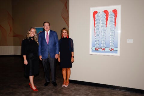 Louise Bourgeois exhibition: Bethany Montagano, Jordan D. Schnitzer and USC President Carol L. Folt