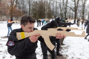 Territorial civilian defense exercises take place on Feb. 12 in Kyiv, Ukraine amid the threat of a Russian military invasion.