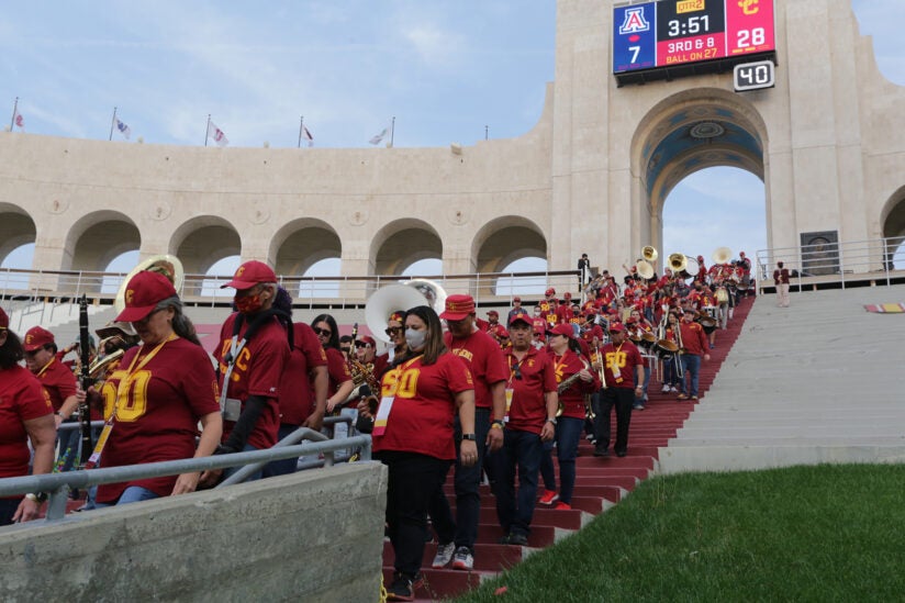 USC Trojan Marching Band reunion: Walking down the steps