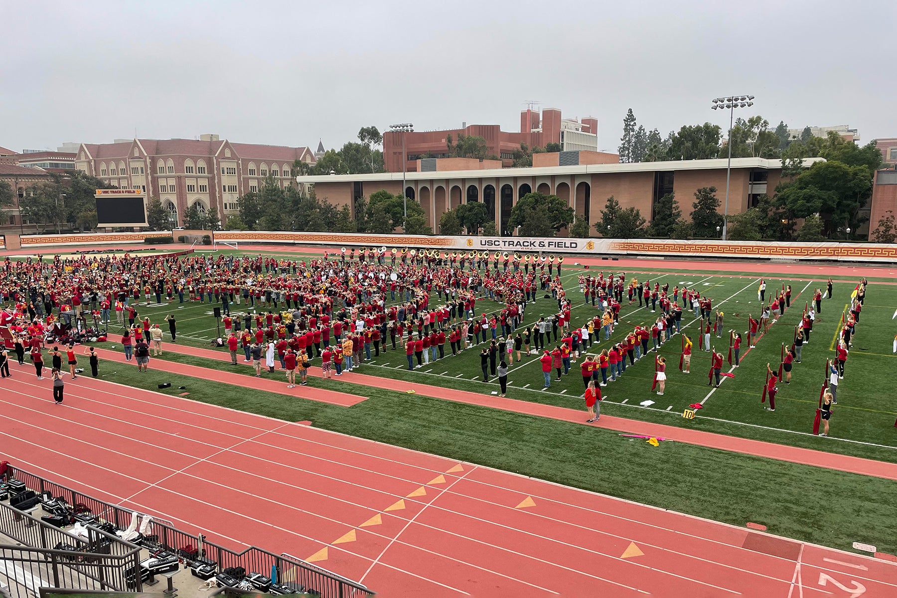 USC Trojan Marching Band reunion: Practicing at Cromwell Field