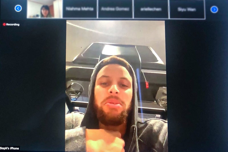 Steph Curry on Zoom call with students