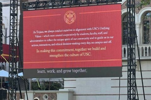 USC student commitment displayed on screens during convocation