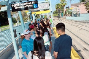 Students at rail station