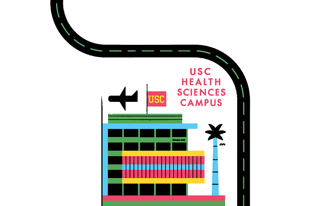 An illustrated map of places where USC has created innovations in advanced computing, USCHSC.