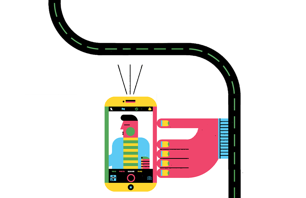 An illustrated map of places where USC has created innovations in advanced computing, selfie.