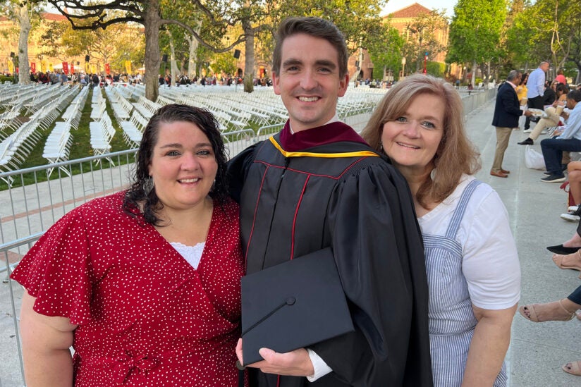USC 2023 commencement: Chad Wilson with sister, Chrissy, and mother, Lori