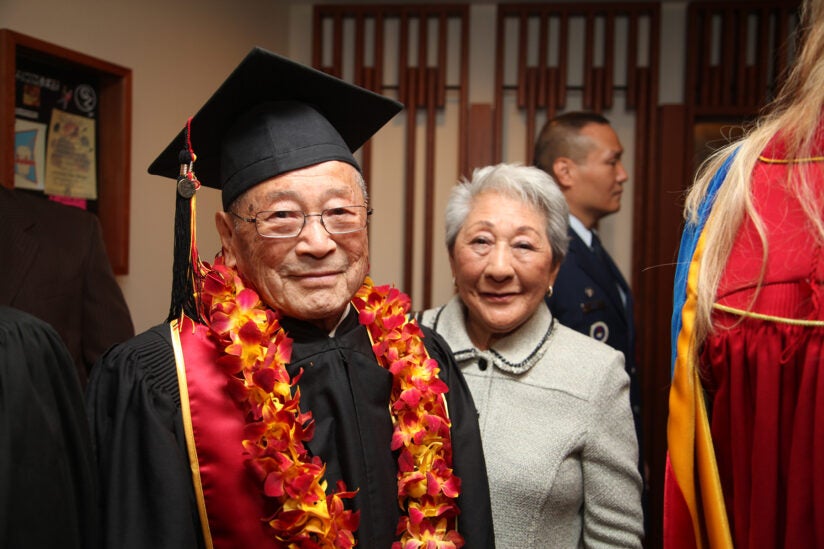 George Iwao Kawakami in 2012 receiving his honorary degree with his wife Toyoko Kawakami