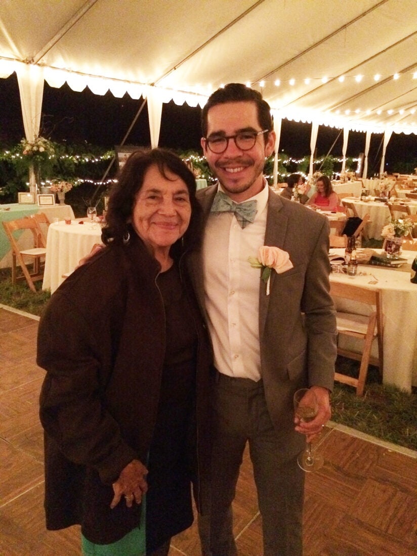 Dolores opera: Dolores Huerta and Nicolás Benavides at a wedding