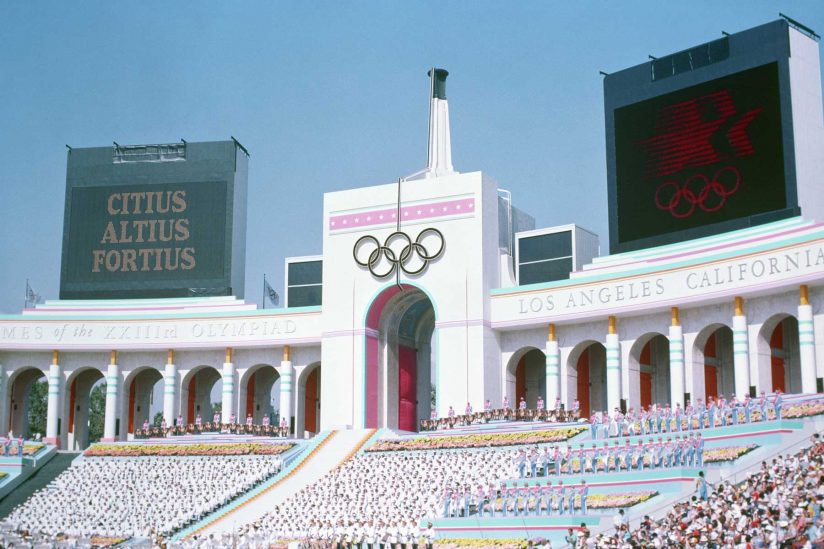 Old scoreboards at the 1984 Olympics