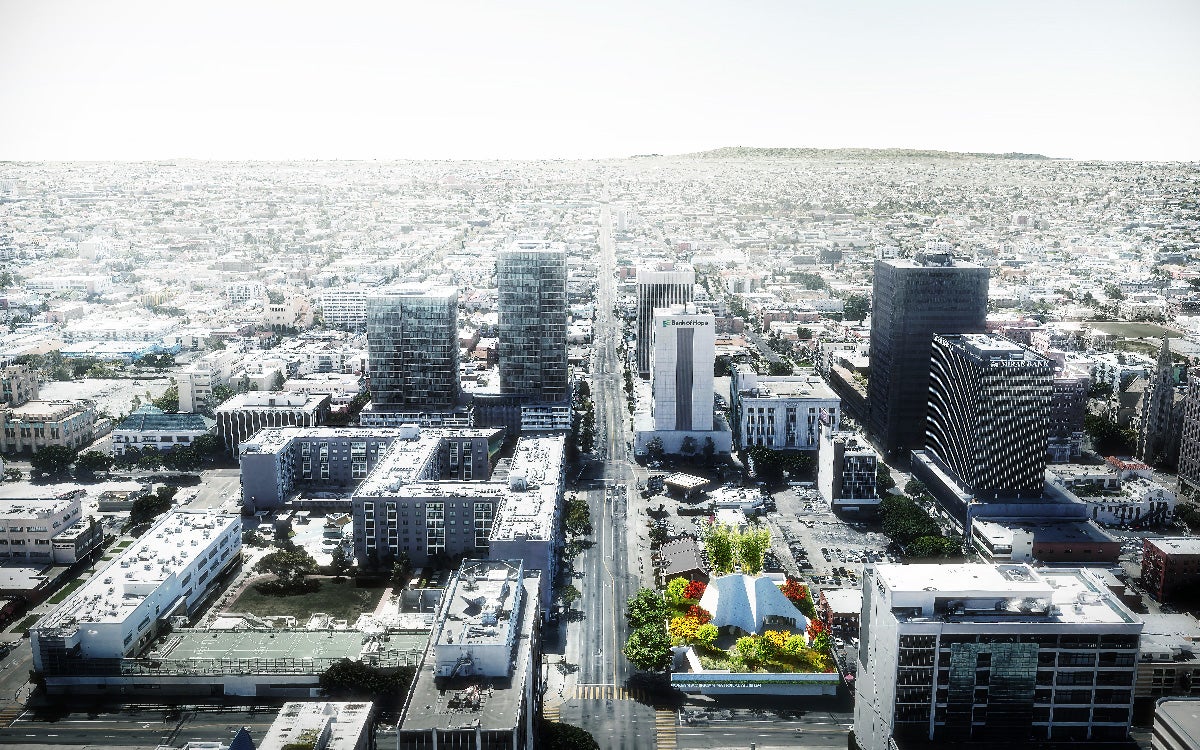 Aerial view of the exterior concept design for Korean American National Museum.