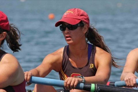Laura Corrales-Diaz Pomatto was a scholarship recipient as an undergrad and also rowed for USC. (Photo/Courtesy of Laura Corrales-Diaz Pomatto competing in rowing