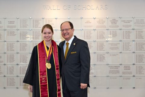 Richelle Smith and USC President C. L. Max Nikias