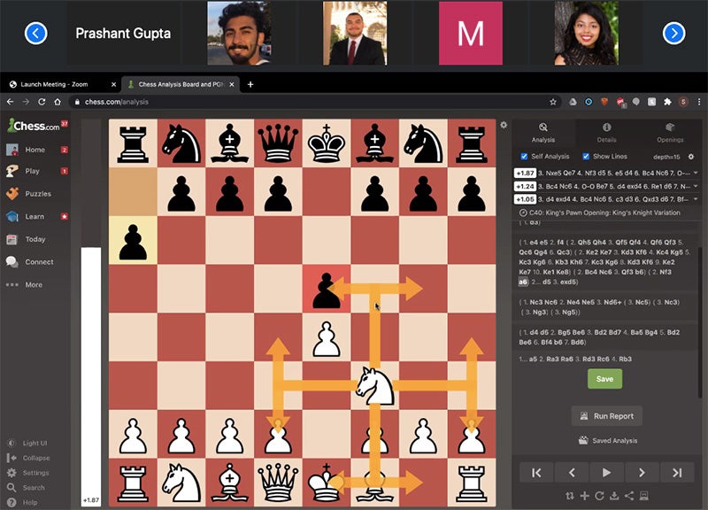 A screenshot of an online chess match with a chess board and players