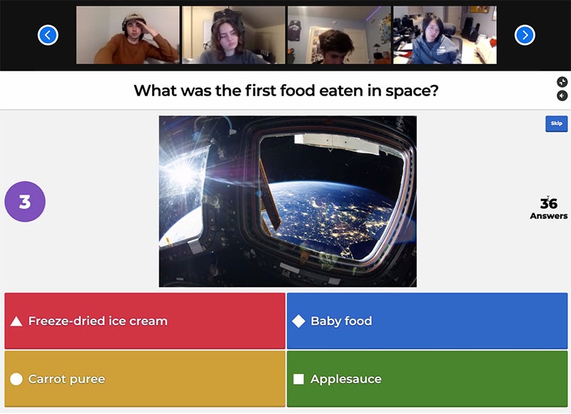 A screenshot of USC students playing a trivia game on the online Kahoot platform