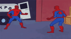 Meme GIF with two Spiderman characters
