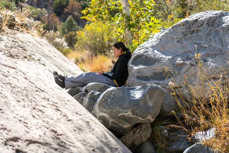 A USC student practices mindful meditation.