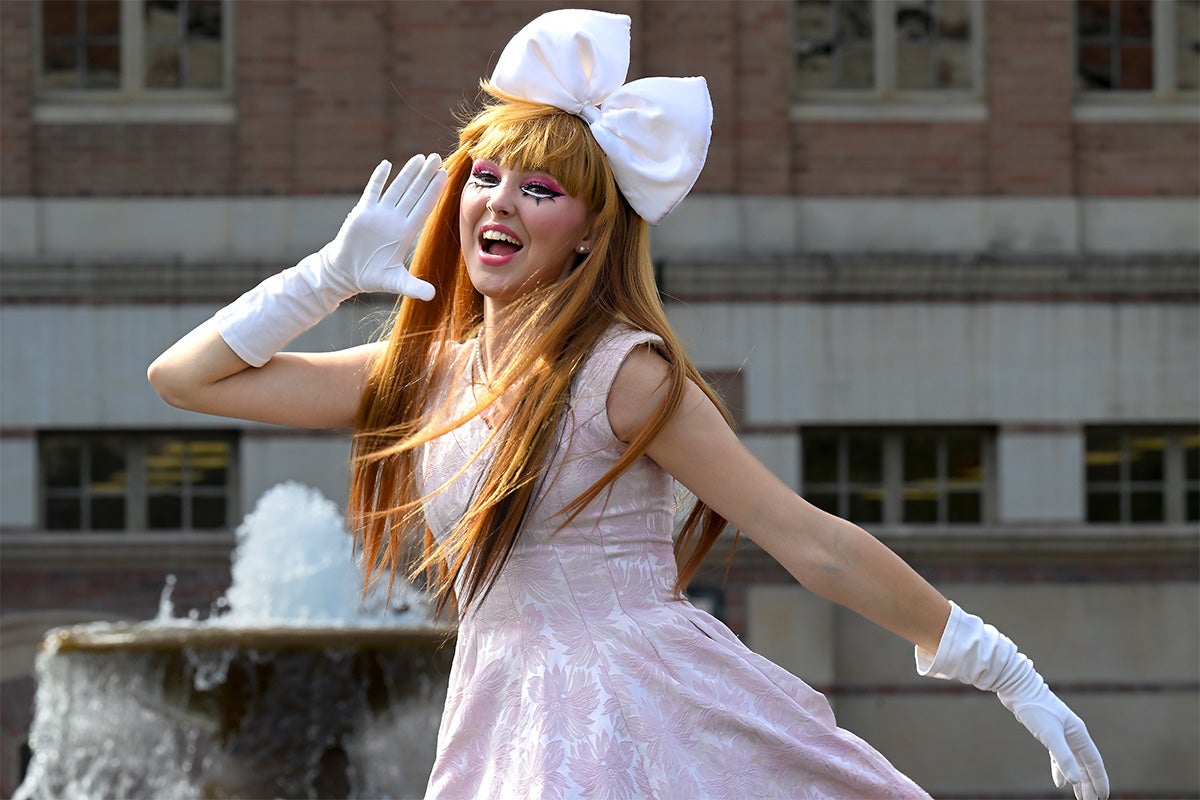 Hannah Gardiner performs in drag as Daisy Darling during LGBTQ+ Student Center’s PrideFest.