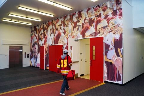 entrance to new Trojan Marching Band space
