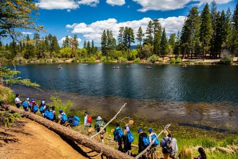 Troy campers hike near Jenks Lake