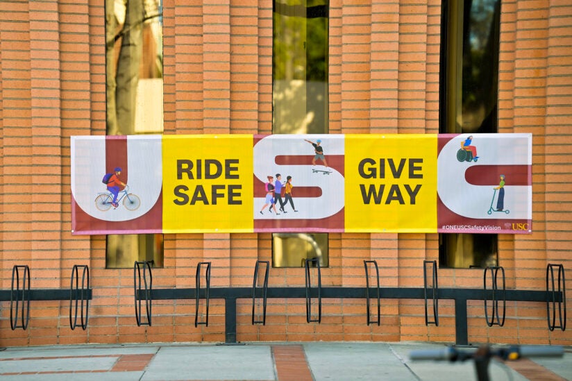 USC pedestrian safety campaign signs