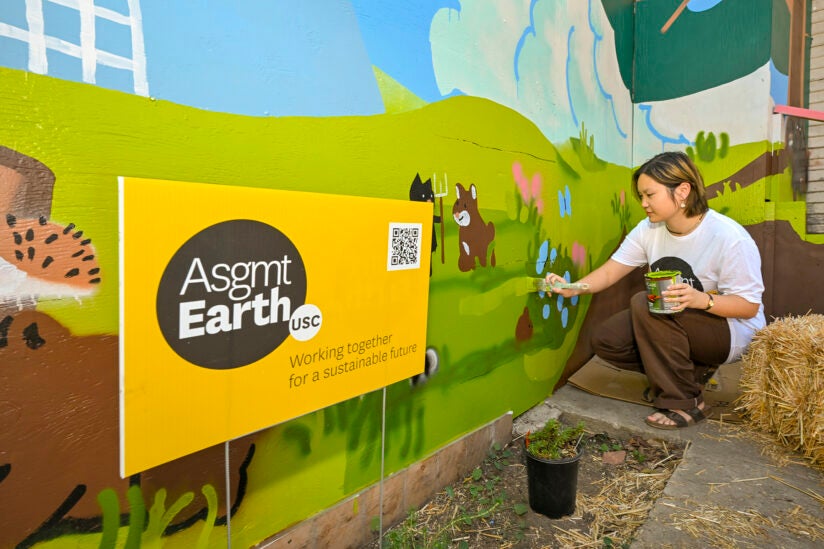 Peace Garden Mural: Trenyce Tong works on “Little Garden”