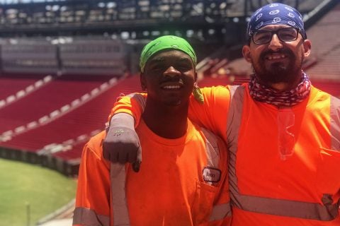 coliseum workers Aaron Beasley and Jaime Sandoval