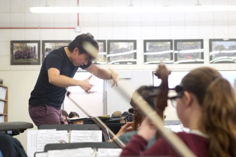 Wang conducting orchestra class