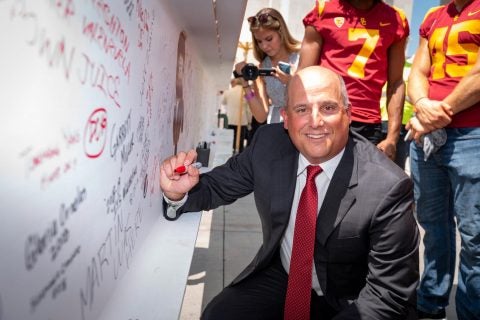 L.A. Coliseum renovation: Clay Helton signs the final beam