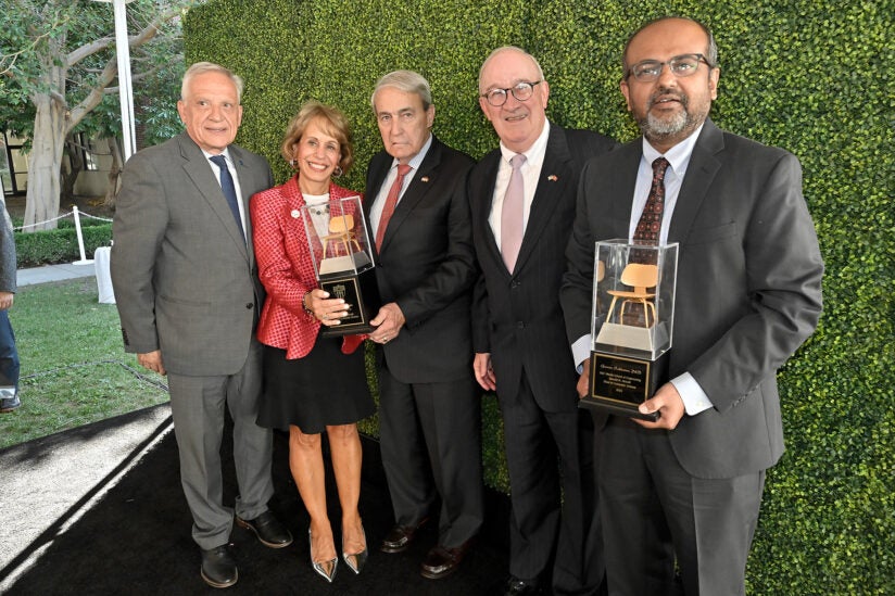 Thomas Lord Department of Computer Science: (From left) USC Viterbi Dean Yannis C. Yortsos, USC President Carol L. Folt, the Lord Foundation’s Fred McCorkle and Paul “Mickey” Pohl and USC Professor Gaurav Sukhatme