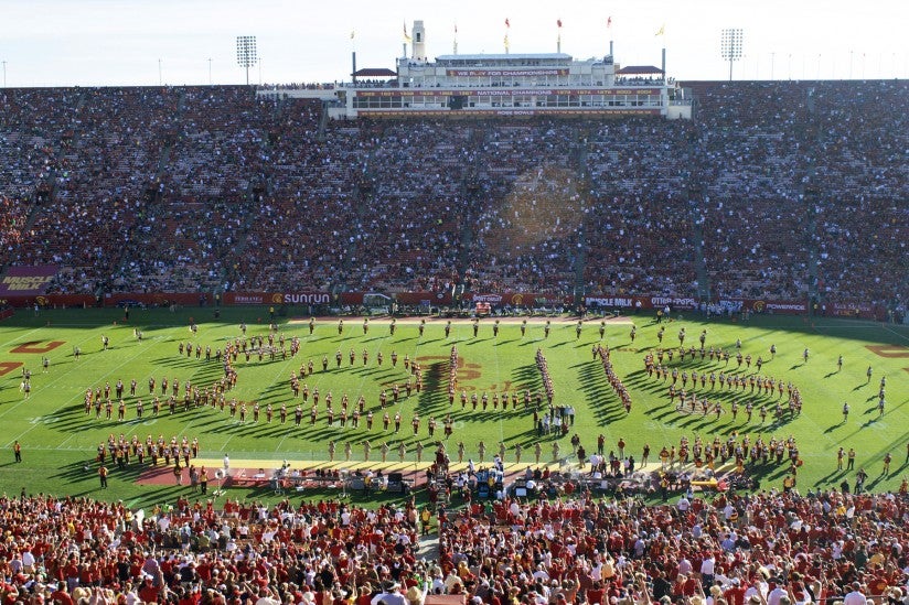 Marching Band spells out "Louis" 