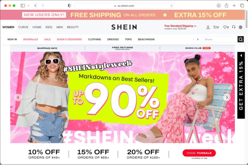 Fashion and trade: Shein website
