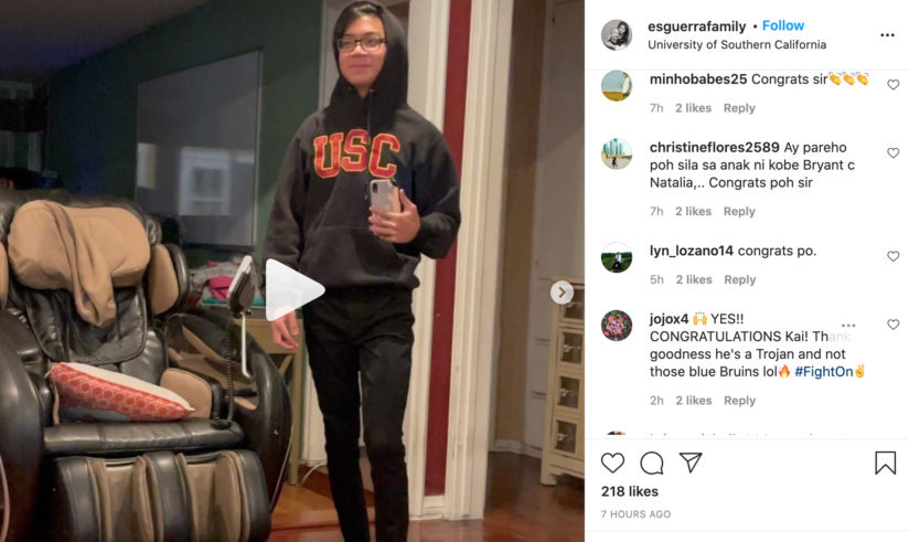 USC student celebrating on instagram