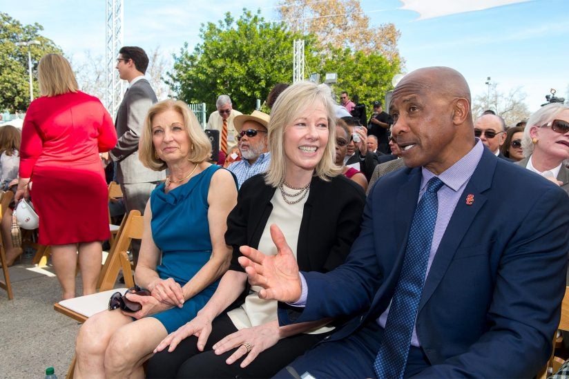 Niki C. Nikias, Janet Lamkin and Lynn Swann