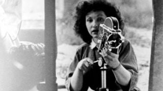 Maya Deren filming on Bolex 16mm camera