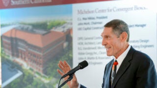 Gary K. Michelson speaking at the groundbreaking of the USC Michelson Center
