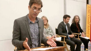 Eric McCormack discusses mental illness with panelists Jessie Close, Sam Brown and Elyn Saks