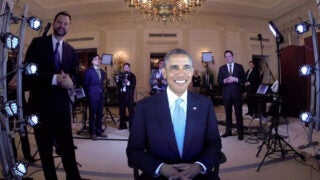 President Barack Obama poses in the USC Institute for Creative Technologies' Mobile Light Stage.