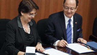 CONACYT's Maria Dolores Sanchez Soler and Former USC President C. L. Max Nikias in Mexico City