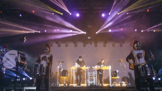 USC Trojan Marching Band's drumline performing at the Coachella festival