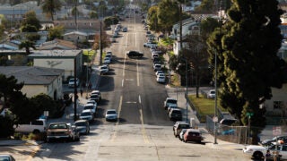 Aerial view of a slanted street