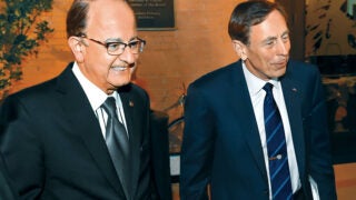 Former USC President C. L. Max Nikias with Gen. David Petraeus