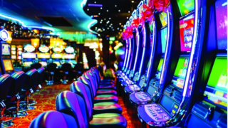 Slot machines at a casino in a row