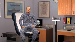 military man sitting in a doctors office graphic