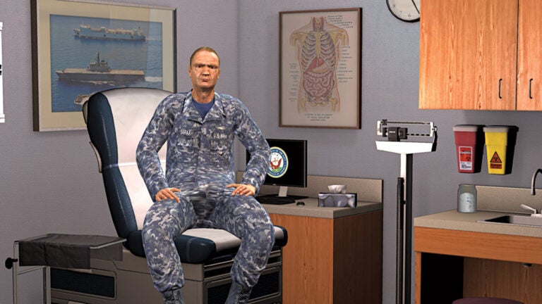military man sitting in a doctors office graphic