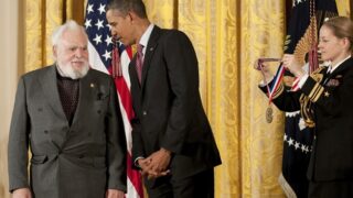 President Barack Obama presents Solomon Golomb with the National Medal of Science