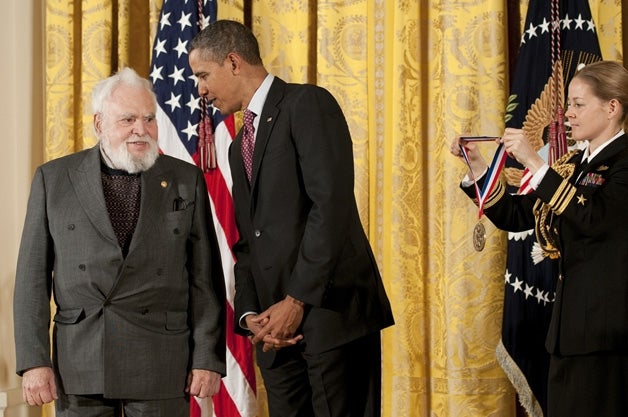 President Barack Obama presents Solomon Golomb with the National Medal of Science
