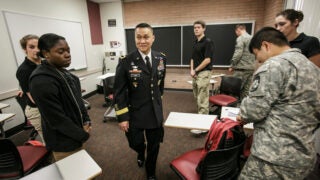 Brig. Gen. Viet Luong leaves his visit with first year cadets