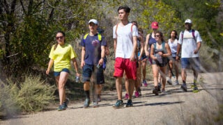 students hiking