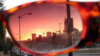 Rose colored glasses and city